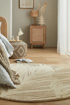 Flycarpets Lino Leaf Modern Laagpolig - 100% Wol Vloerkleed - Naturel / Creme - 160x160 cm
