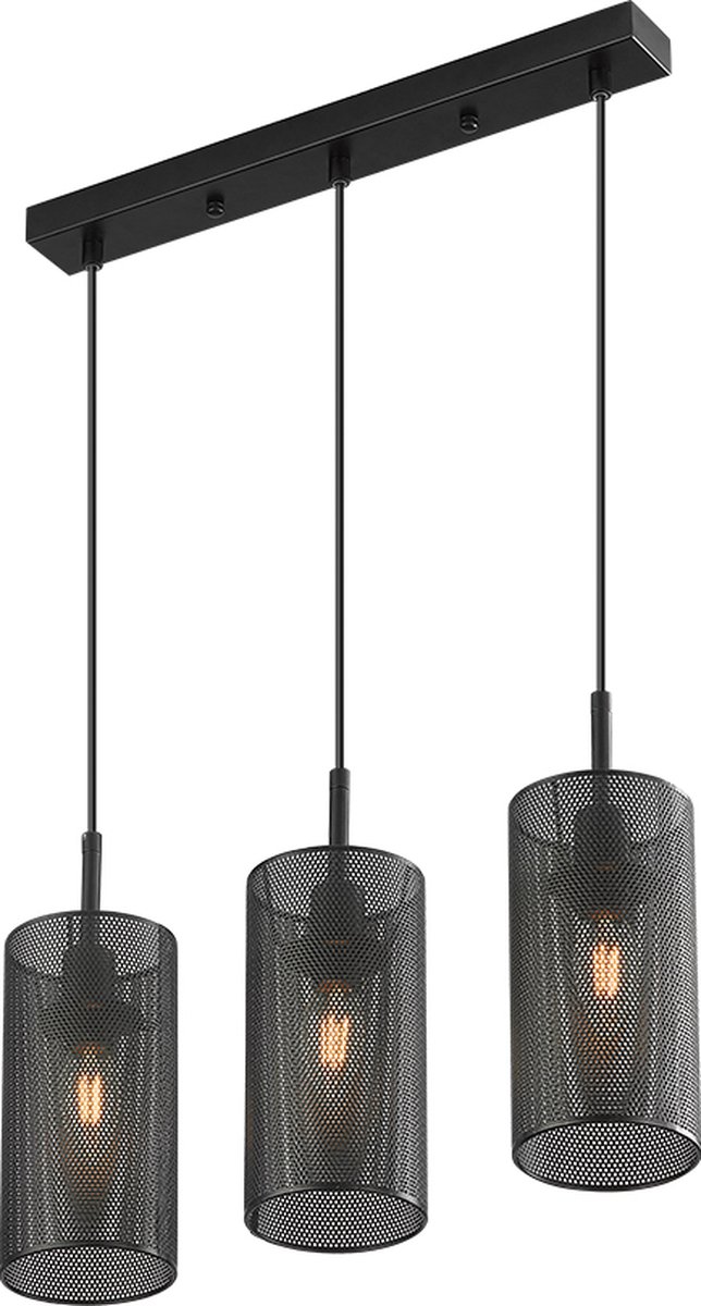 Hanglamp Voor Eetkamer, Slaapkamer, Woonkamer - 3xE14 -Metaal- lichts excl. lichtbron - ZWART