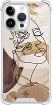 Casimoda® hoesje - Geschikt voor iPhone 14 Pro Max - Abstract Gezicht Bruin - Shockproof case - Extra sterk - TPU/polycarbonaat - Bruin/beige, Transparant