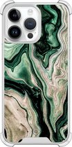 Casimoda® hoesje - Geschikt voor iPhone 14 Pro Max - Groen marmer / Marble - Shockproof case - Extra sterk - TPU/polycarbonaat - Groen, Transparant