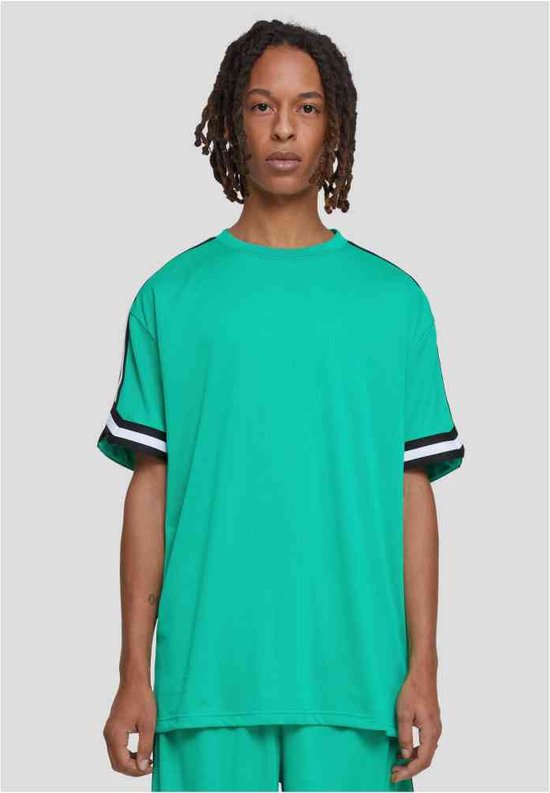 Urban Classics - Oversized Stripes Mesh Heren T-shirt - L - Groen