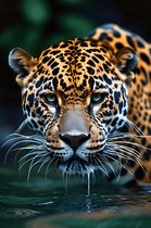 Drinkende Jaguar Poster | Katachtige Poster | Dierenposter | Afrika Poster | Natuurposter | Hoge Kwaliteit | 51x71cm | Wanddecoratie | Muurposter | MT | Geschikt om in te lijsten