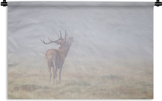 Tapisserie - Toile murale - Cerf - Herbe - Brouillard - 180x120 cm - Tapisserie