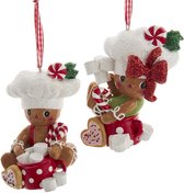 Kurt S. Adler Kerstornament - Gingerbread Mannetjes Chocolademelk - set van 2 - bruin rood wit - 10cm