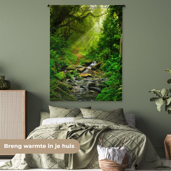 Skcess Wandtapijt Bos 200X200 cm Wandbehang, Groen Wandtapijt Natuur Wanddoek Boom Zonsopgang Tapisserie Jungle Landschap Wandtapijten Wandtapijt