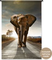 Tapisserie - Tapisserie - Éléphant - Route - Animaux - Coucher de soleil - Paysage - 120x180 cm - Tapisserie