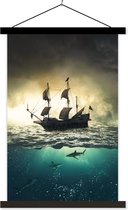 Affiche scolaire - Bateau - Requin - Mer - 40x60 cm - Lattes noires