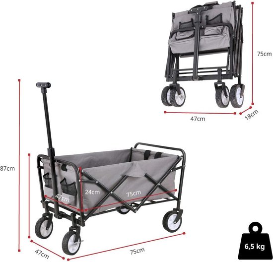 gereedschapswagen met voorwielrem, tot 150 kg draagkracht, Bolderkar / grotere capaciteit, robuuste strandwagen op grote terreinwielen 80 kg van Merkloos — afbeelding 4