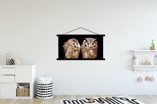 Porte-affiche avec affiche - Affiche scolaire - Hibou - Vogel - Zwart - 150x75 cm - Lattes noires