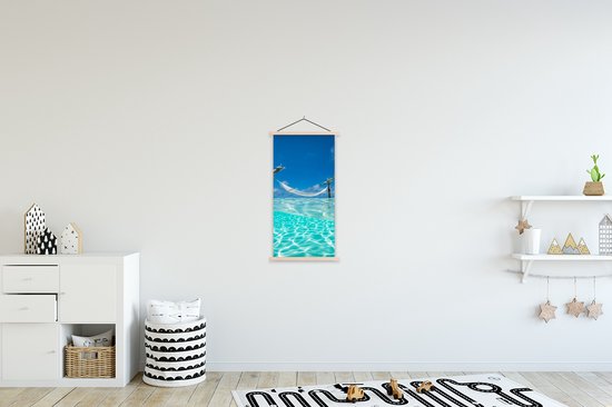 Porte-affiche avec affiche - Affiche scolaire - Été - Mer - Hamac - 40x80 cm - lattes vierges