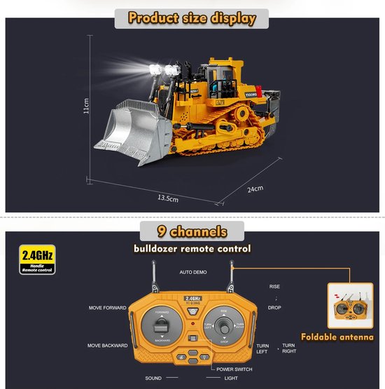 JOYIN Afstandsbediening Graafmachine RC Tractor Speelgoed Voor Jongens 2 4 Ghz Met Licht Bouwvoertuigen Auto Jongens 3 4 5 6 7 8 12 Jaar Oude 1013944891