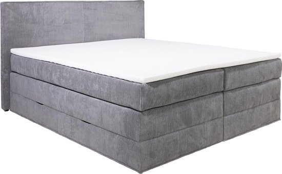 Palacio Set sommier tapissier avec tête de lit + sommiers avec rangements + matelas + surmatelas - 2 x 80 x 200 cm - Velours côtelé Grijs - IVOLOS de PALACIO L 210 cm x H 120 cm x P 176 cm