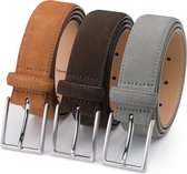 DTCH. FIT Ceinture Homme Suede Bobby - Riem Cognac, Marron Foncé & Gris Clair - Ceinture Pantalon & Jeans - Taille ceinture 85cm - Longueur totale 100cm - 3 Pièces