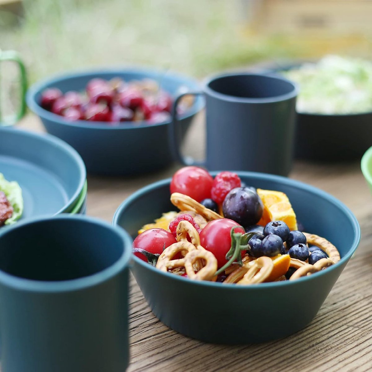 HOMGEN 12-delige set plastic borden en kommen, 12-delige HOMGEN 12-delige set plastic borden en kommen, 12-delige