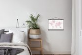 Posterhanger incl. Poster 60x40 cm - Schoolplaat - Wereldkaart - Roze - Marmer - Textielposter - Zwarte latten