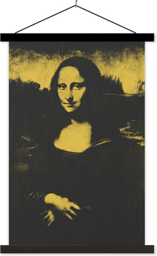Posterhanger incl. Poster - Schoolplaat - Mona Lisa - Leonardo da Vinci - Geel - Zwart - 60x90 cm - Zwarte latten