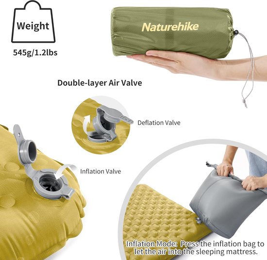 waarde camping isomat 4 seizoenen ultralight zelfopblazende isomat luchtmatras duurzaam met opblaasbare tas — afbeelding 5