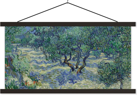 Posterhanger incl. Poster - Schoolplaat - De Olijfgaard - Vincent van Gogh - 90x45 cm - Zwarte latten