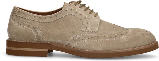 Manfield - Heren - Beige suède veterschoenen - Maat 43