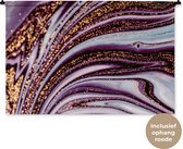 Wandkleed - Wanddoek - Marmer - Roze - Goud - Glitter - Marmerlook - Luxe - 150x100 cm - Wandtapijt