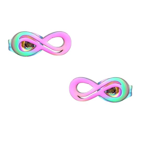 Aramat Jewels - Regenboog oorbellen infinity zweerknopjes - Chirurgisch staal - 9x4mm - Een kleurrijke en symbolische keuze - Geschikt voor dames en heren - Cadeautip - Feestdagen