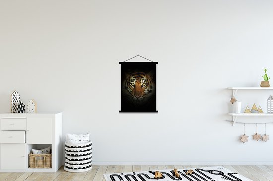 Tigre de Sumatra sur une affiche textielposter fond noir lattes noir 90x120 cm