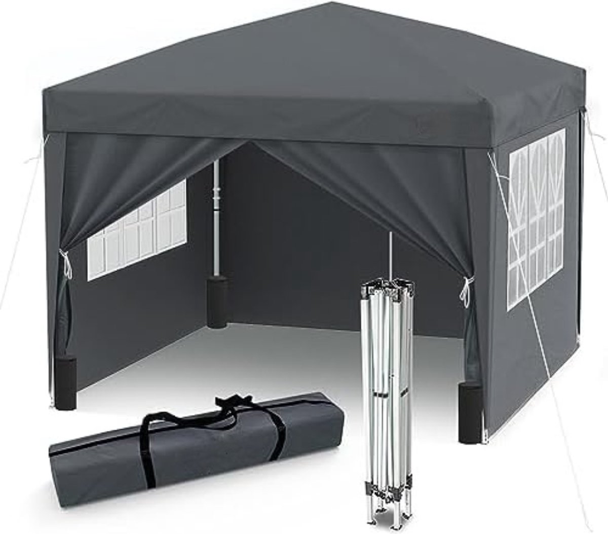 Pop up partytent opvouwbaar Vouwtent Partytent opvouwbaar met zijwanden 290x 290 x 260 cm 14 7 kg Grijs