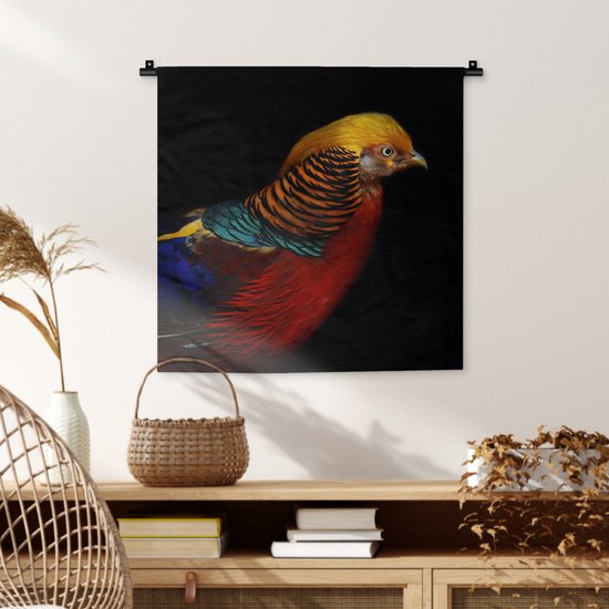 Tapisserie Animaux sur fond noir - Faisan doré sur fond noir Tapisserie coton 60x60 cm - Tapisserie avec photo