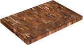 Planche à découper XXL en bois dur de teck brésilien, 58 x 38 x 3,2 cm, avec roulettes, poignées et pieds antidérapants, certifiée FSC, 100 % durable