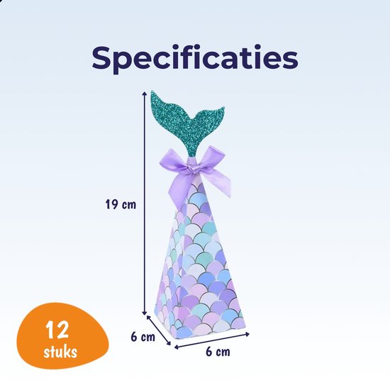 Traktatiedoosje met glitterende zeemeerminnenstaart, lavendel strik, en schubbenpatroon. 19 cm hoog.