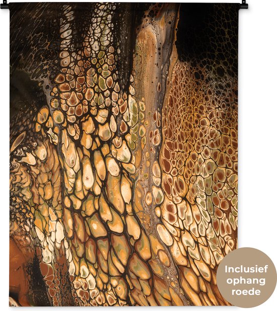 Tenture murale - Tissu mural - Peinture acrylique - Marron - Abstrait - 90x120 cm - Tapisserie