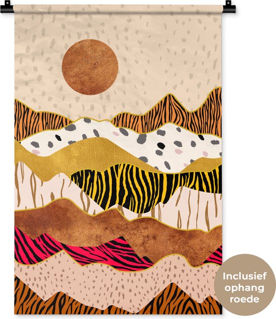 Wandkleed - Wanddoek - Tijgerprint - Pastel - Goud - Print - Tijger - Abstract - 60x90 cm - Wandtapijt