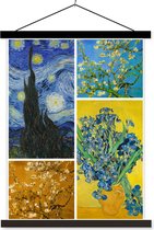 Posterhanger incl. Poster 90x120 cm - Schoolplaat - Collage - Van Gogh - Sterrennacht - Textielposter - Zwarte latten