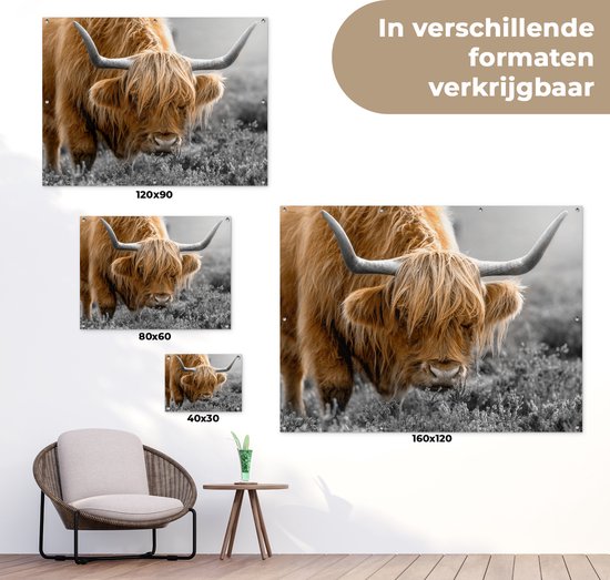 Décoration murale extérieur Highlander écossais - Fleurs - Vache - 160x120 cm