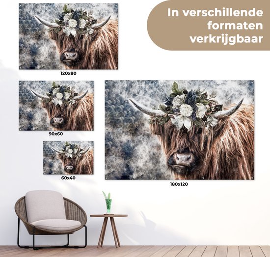 Décoration de jardin montagnard écossais - Fleurs - Brume - 60x40 cm - Affiche de jardin - Toile de jardin - Affiche d'extérieur