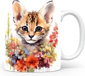 Mok met Serval Kat Beker voor koffie of tas voor thee, cadeau voor dierenliefhebbers, moeder, vader, collega, vriend, vriendin, kantoor