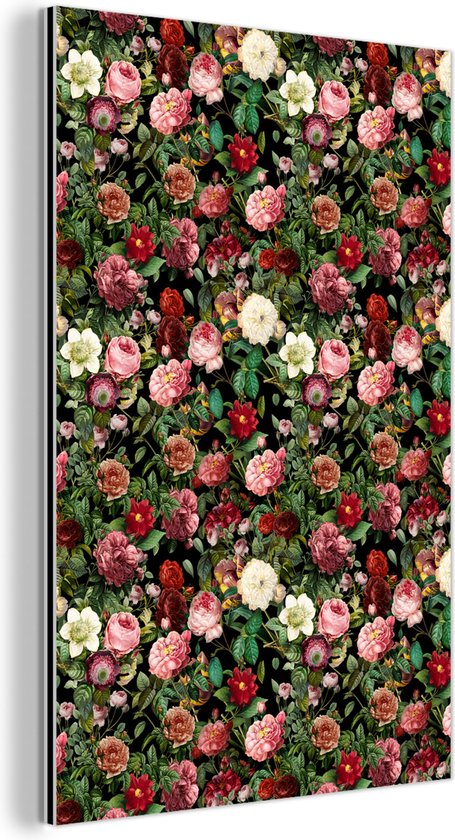 Wanddecoratie Metaal - Aluminium Schilderij Industrieel - Pioenroos - Bloemen - Collage - 80x120 cm - Dibond - Foto op aluminium - Industriële muurdecoratie - Voor de woonkamer/slaapkamer