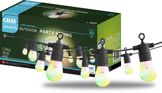 Calex Slimme 24v Lichtslinger voor Buiten - Outdoor 20m Party String - RGB en Warm Wit Licht
