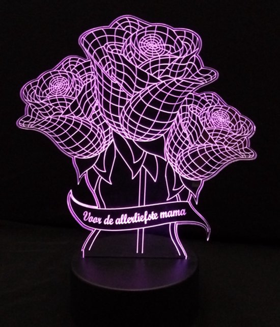 Nachtlamp 'Rozen voor mama' - LED lamp - 3D Illusion - 7 kleuren en 4 effecten - moederdag — afbeelding 5