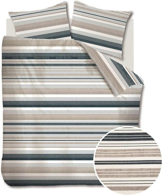Riviera Maison Sturdy Stripe dekbedovertrek - Lits-Jumeaux XL - 260x200/220 - Marineblauw