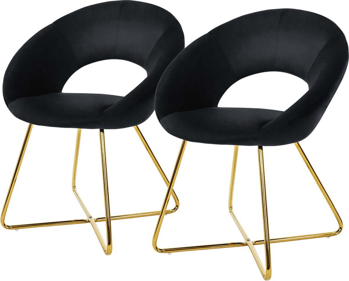 ml-design eetkamerstoelen set van 2 fluweel, zwart woonkamerstoel met ronde rugleuning gestoffeerde stoel met goudkleurige metalen poten ergonomische eettafelstoel keukenstoel kuipstoel kaptafelstoel
