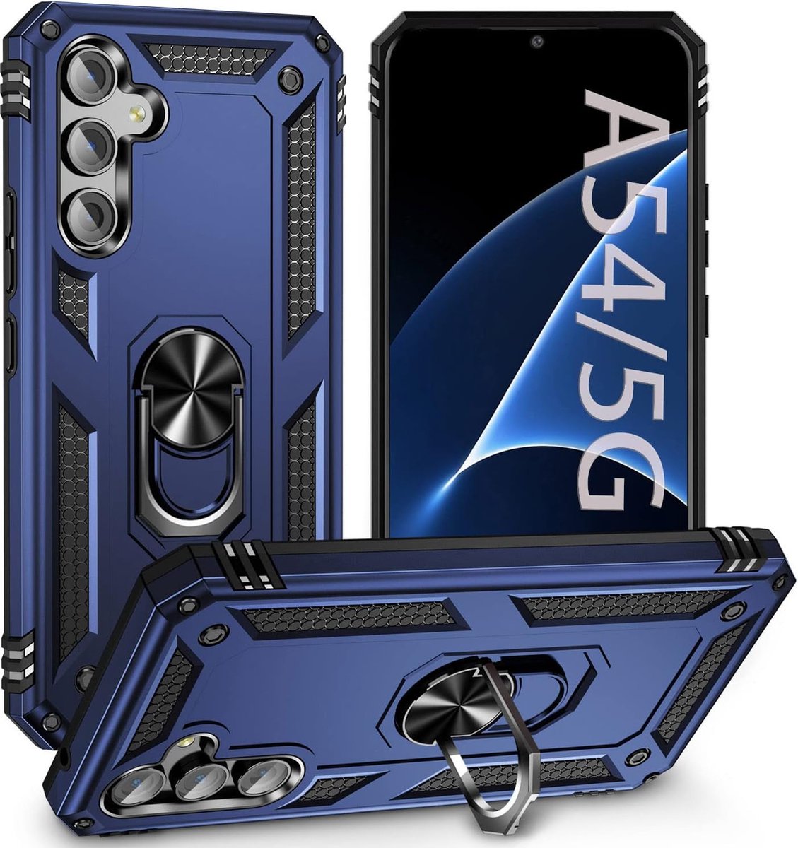 Anti-Shock Hybrid Ring Armor Hoesje Geschikt voor: Samsung Galaxy A54 - Blauw