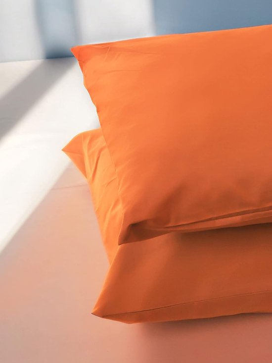 Kussensloop, lot de 2, 100 % coton, taie d'oreiller en jersey super doux de qualité supérieure, design simple et élégant, Made in Italy, 50 x 80 cm, orange