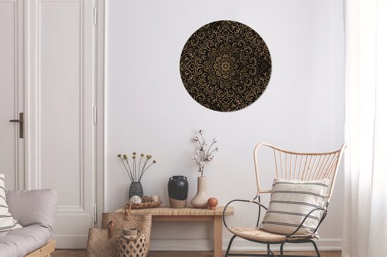 WallCircle - Stickers muraux muraux - Cercle de papier peint - Motif doré sur fond noir - 50x50 cm - Cercle mural - Autocollant - Sticker papier peint rond