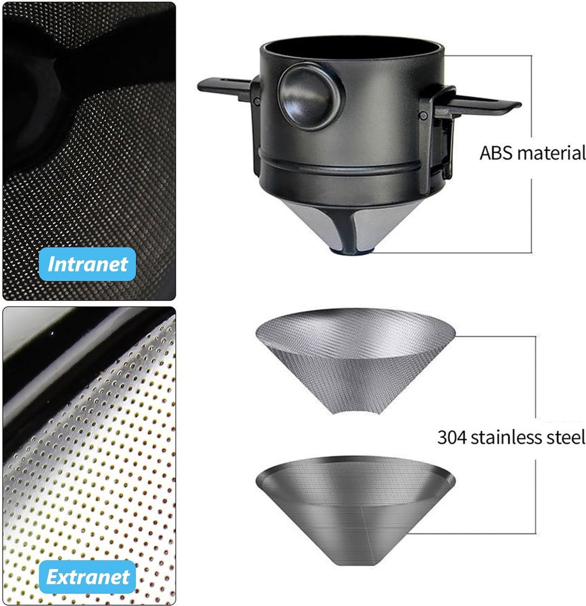 Koffiefilter - Koffiefilterhouder - Rvs Koffiefilter - Herbruikbaar - Koffie Dripper - Papierloos Giet Over Koffiedruppelaar - Geschikt Voor Handmatige Bereiding Van Permanente Koffie - Geschikt Voor Thuiskantoor, Reizen, Kamperen - Zwart - 1 Stuk — cadeau in Kookcadeaus - foto 2
