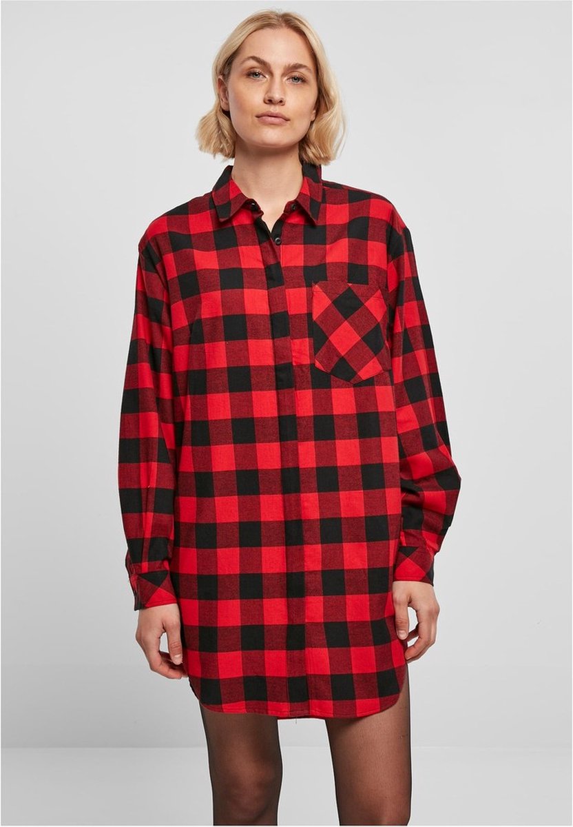 Urban Classics Oversized Check Flannel Blouse XS Zwart
