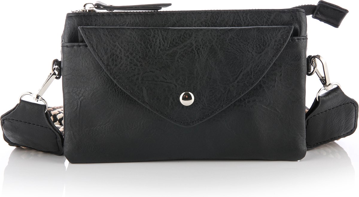 Schoudertasje / crossbodytasje met geweven schouderriem, zwart