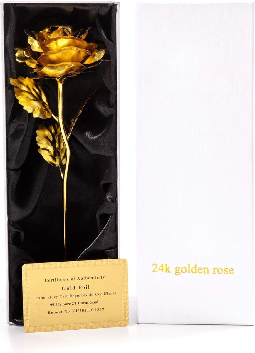 24-karaats gouden roos cadeaus voor haar, Moederdag gedoopt gouden roos eeuwigheid liefde echte gouden vergulde bewaarde eeuwige bloem moeder cadeau met geschenkdoos(Goud), 24-karaats gouden roos