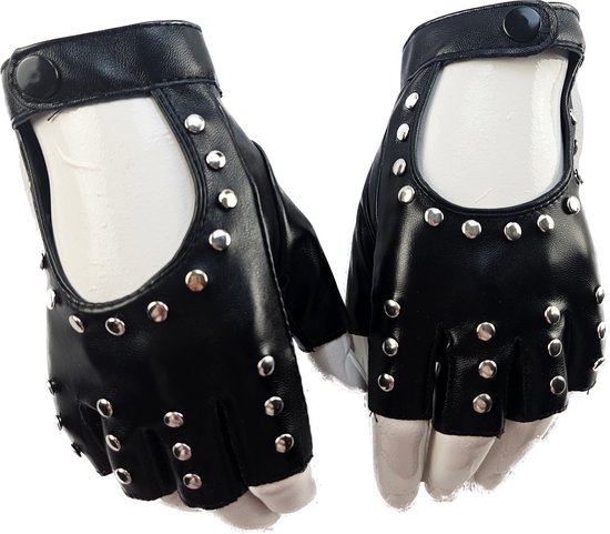 BamBella® - Handschoenen Kort Zwart - Biker - Onesize - Nepleer Studs - zonder vingers