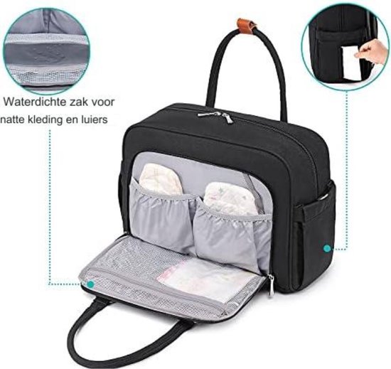 Luiertas pop - Verzorginstas pop - Pop verzorgingsset - Luiertas speelgoed - Luiertas speelgoed - 40 x 19 x 27 cm - Zwart van Dreambee — afbeelding 2